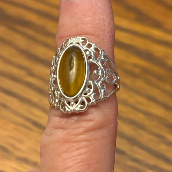 Sterling filigree tiger eye ring - Picture 1 of 7